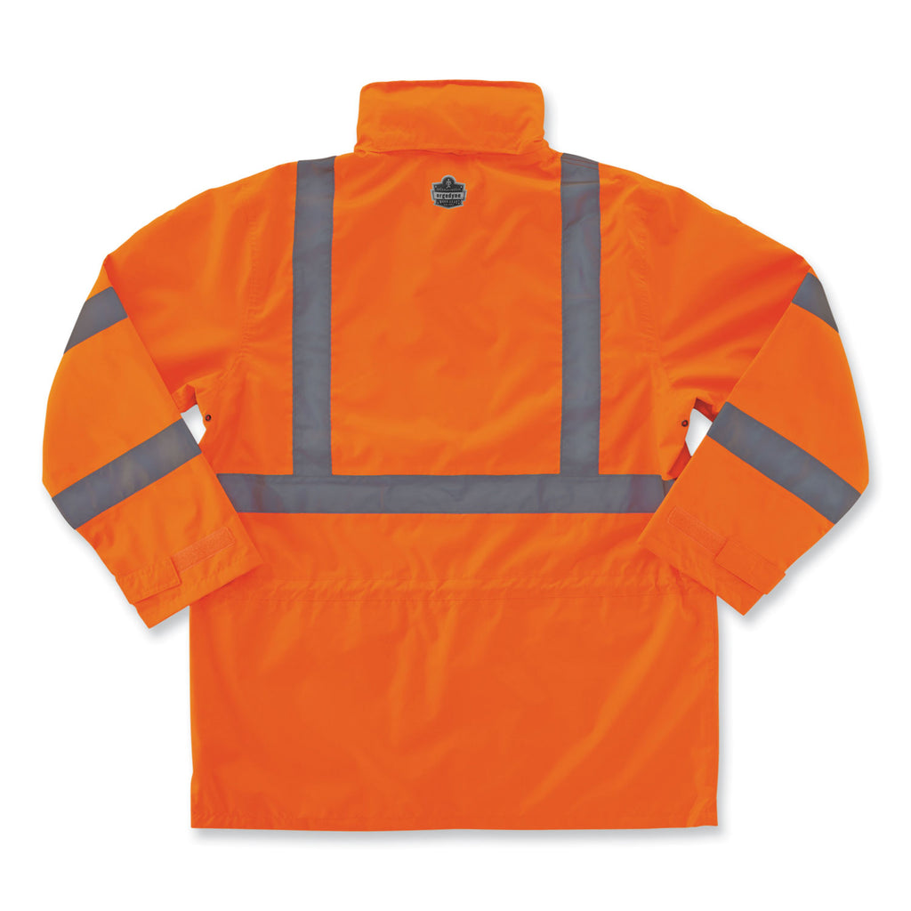 GloWear 8365 Class 3 Hi-Vis Rain Jacket, Polyester, Large, Orange, Ships in 1-3 Business Days