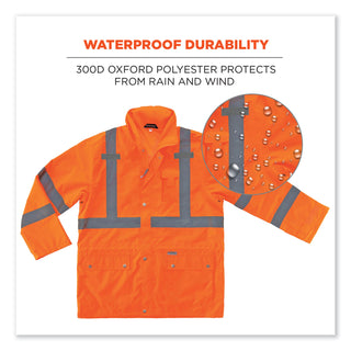 GloWear 8365 Class 3 Hi-Vis Rain Jacket, Polyester, X-Large, Orange, Ships in 1-3 Business Days