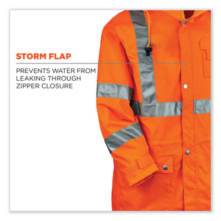 GloWear 8365 Class 3 Hi-Vis Rain Jacket, Polyester, 5X-Large, Orange, Ships in 1-3 Business Days