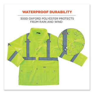 GloWear 8365 Class 3 Hi-Vis Rain Jacket, Polyester, Small, Lime, Ships in 1-3 Business Days