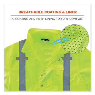 GloWear 8365 Class 3 Hi-Vis Rain Jacket, Polyester, Small, Lime, Ships in 1-3 Business Days