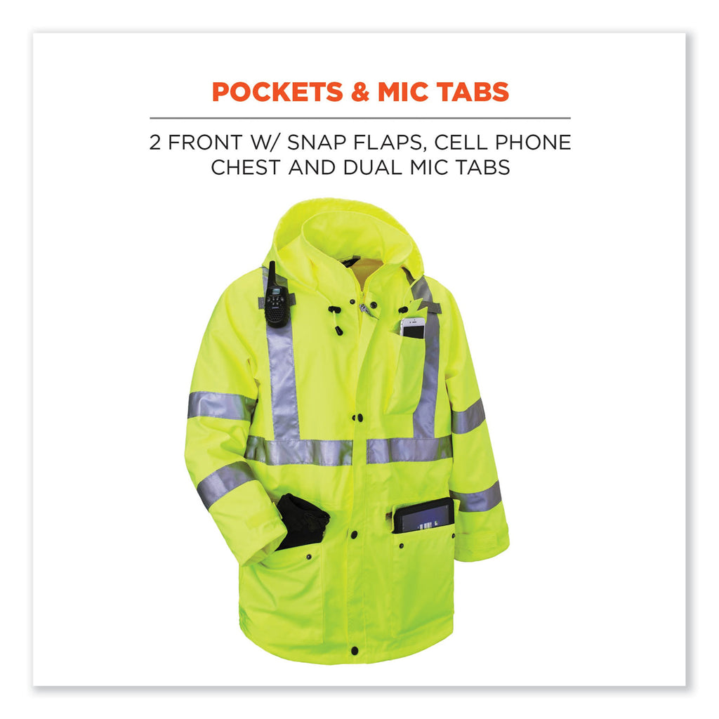 GloWear 8365 Class 3 Hi-Vis Rain Jacket, Polyester, Small, Lime, Ships in 1-3 Business Days