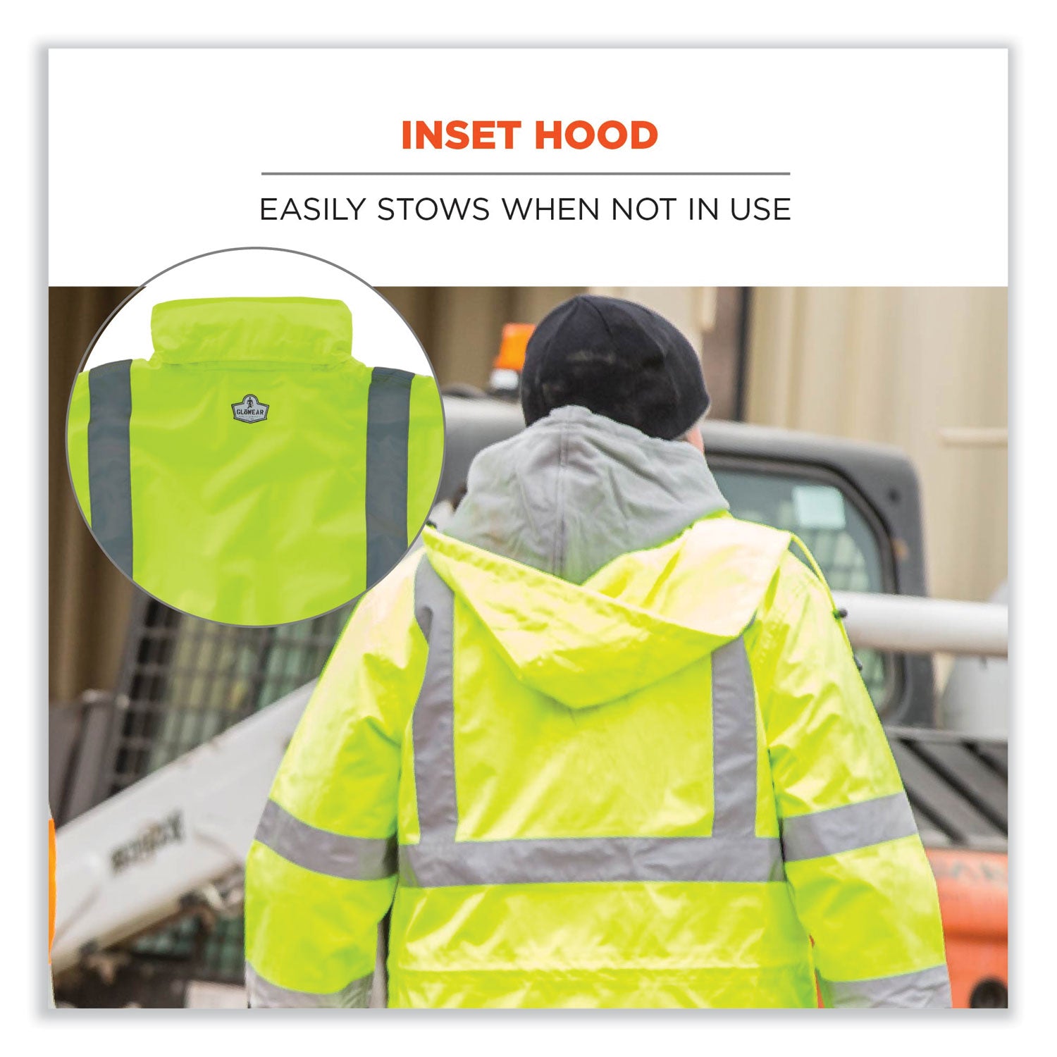 GloWear 8365 Class 3 Hi-Vis Rain Jacket, Polyester, Medium, Lime, Ships in 1-3 Business Days