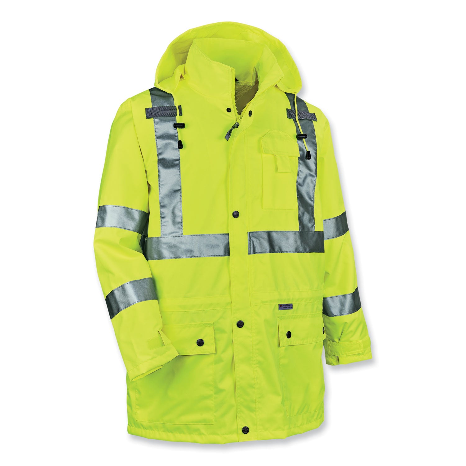 GloWear 8365 Class 3 Hi-Vis Rain Jacket, Polyester, Medium, Lime, Ships in 1-3 Business Days