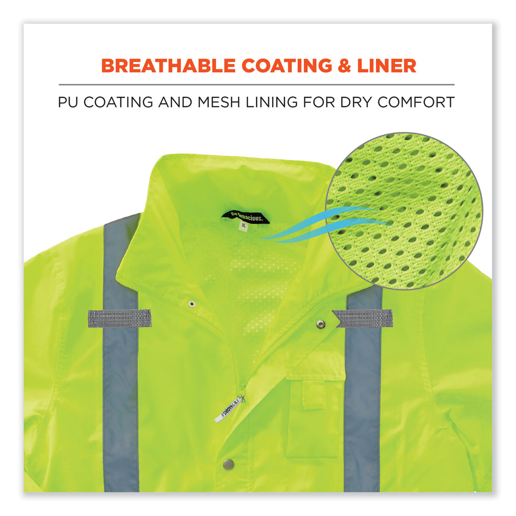 GloWear 8365 Class 3 Hi-Vis Rain Jacket, Polyester, Large, Lime, Ships in 1-3 Business Days