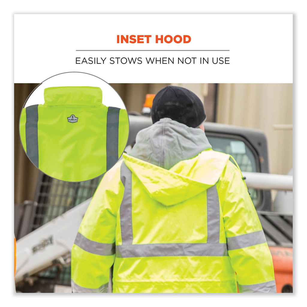 GloWear 8365 Class 3 Hi-Vis Rain Jacket, Polyester, Large, Lime, Ships in 1-3 Business Days