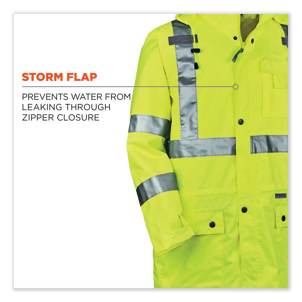 GloWear 8365 Class 3 Hi-Vis Rain Jacket, Polyester, X-Large, Lime, Ships in 1-3 Business Days