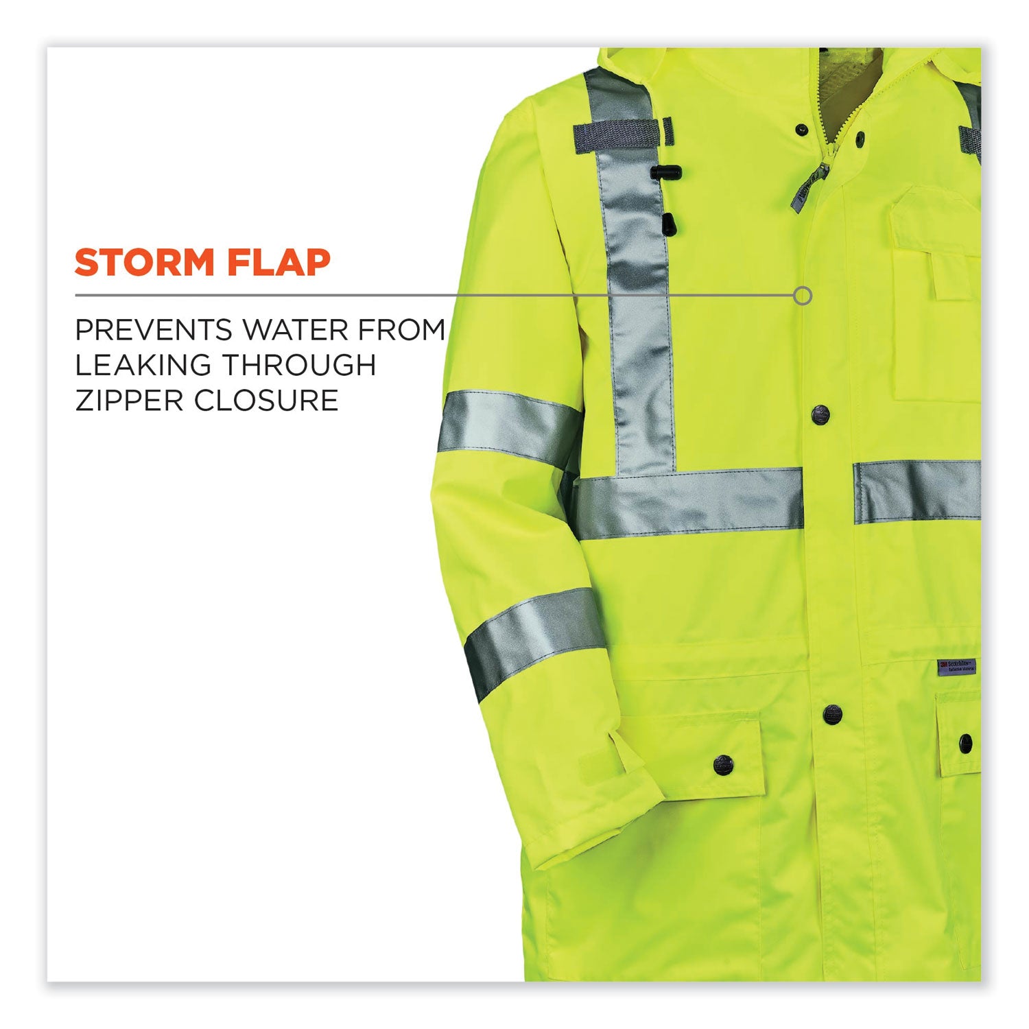 GloWear 8365 Class 3 Hi-Vis Rain Jacket, Polyester, X-Large, Lime, Ships in 1-3 Business Days