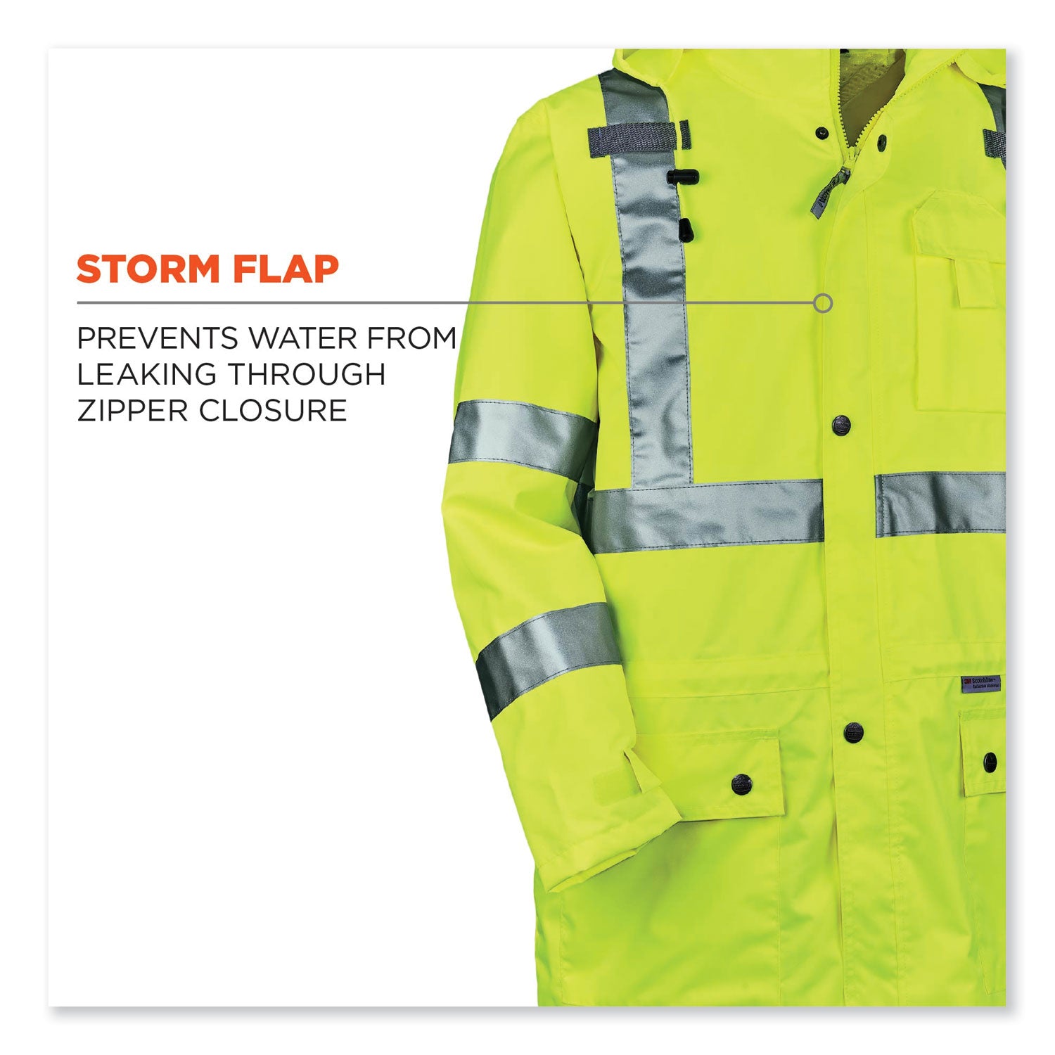 GloWear 8365 Class 3 Hi-Vis Rain Jacket, Polyester, 2X-Large, Lime, Ships in 1-3 Business Days