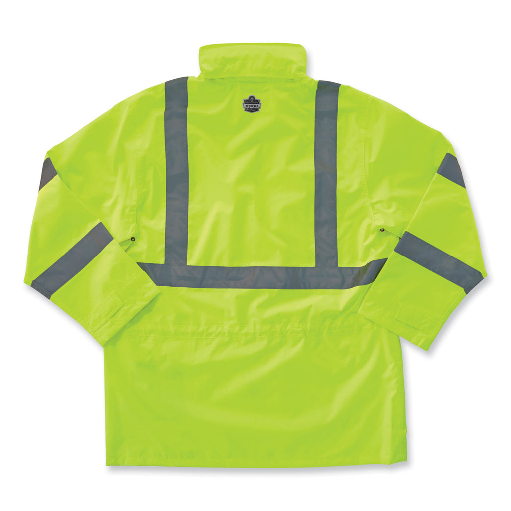 GloWear 8365 Class 3 Hi-Vis Rain Jacket, Polyester, 3X-Large, Lime, Ships in 1-3 Business Days