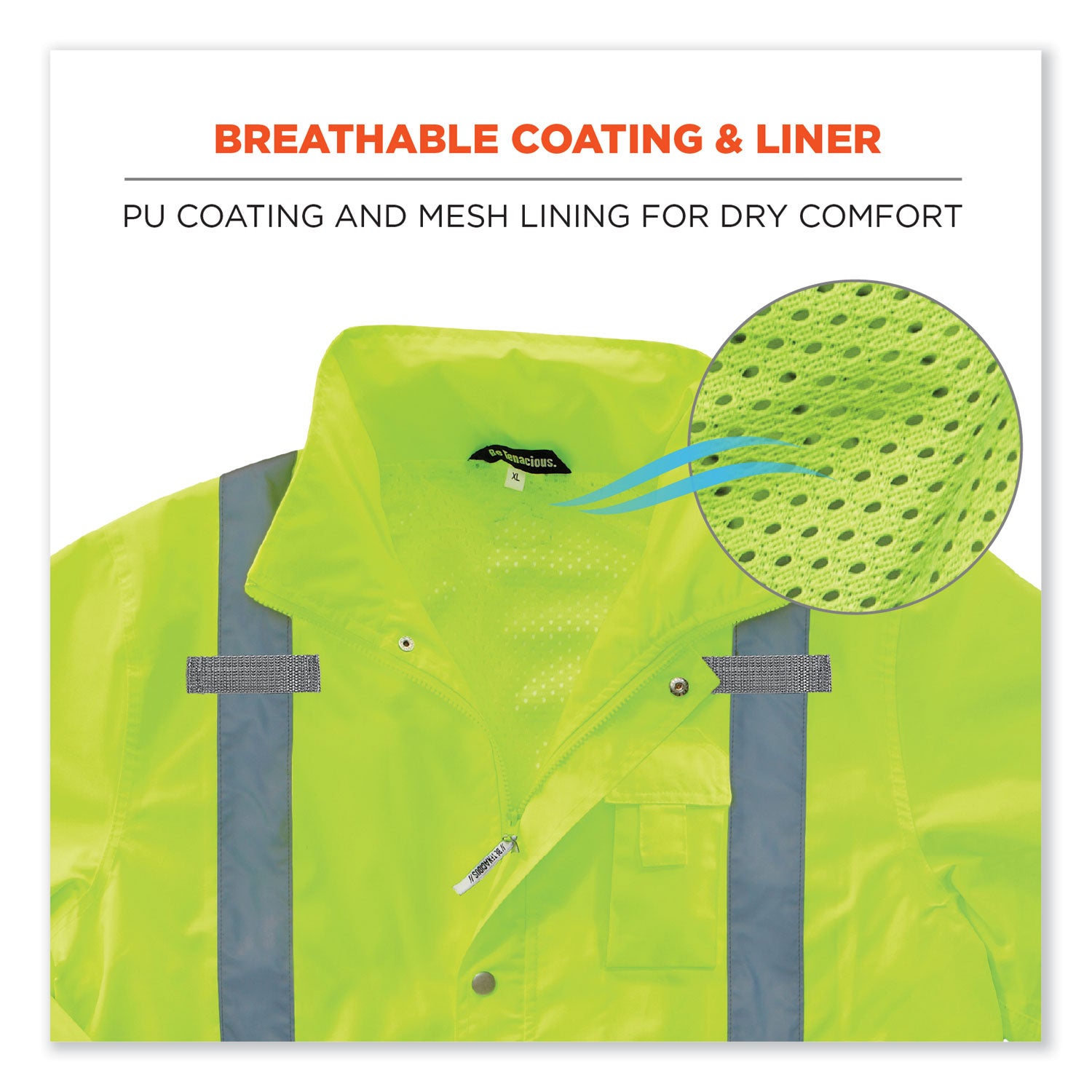 GloWear 8365 Class 3 Hi-Vis Rain Jacket, Polyester, 3X-Large, Lime, Ships in 1-3 Business Days
