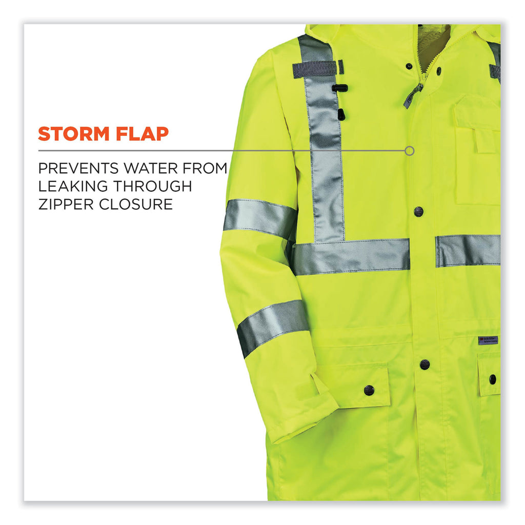 GloWear 8365 Class 3 Hi-Vis Rain Jacket, Polyester, 3X-Large, Lime, Ships in 1-3 Business Days