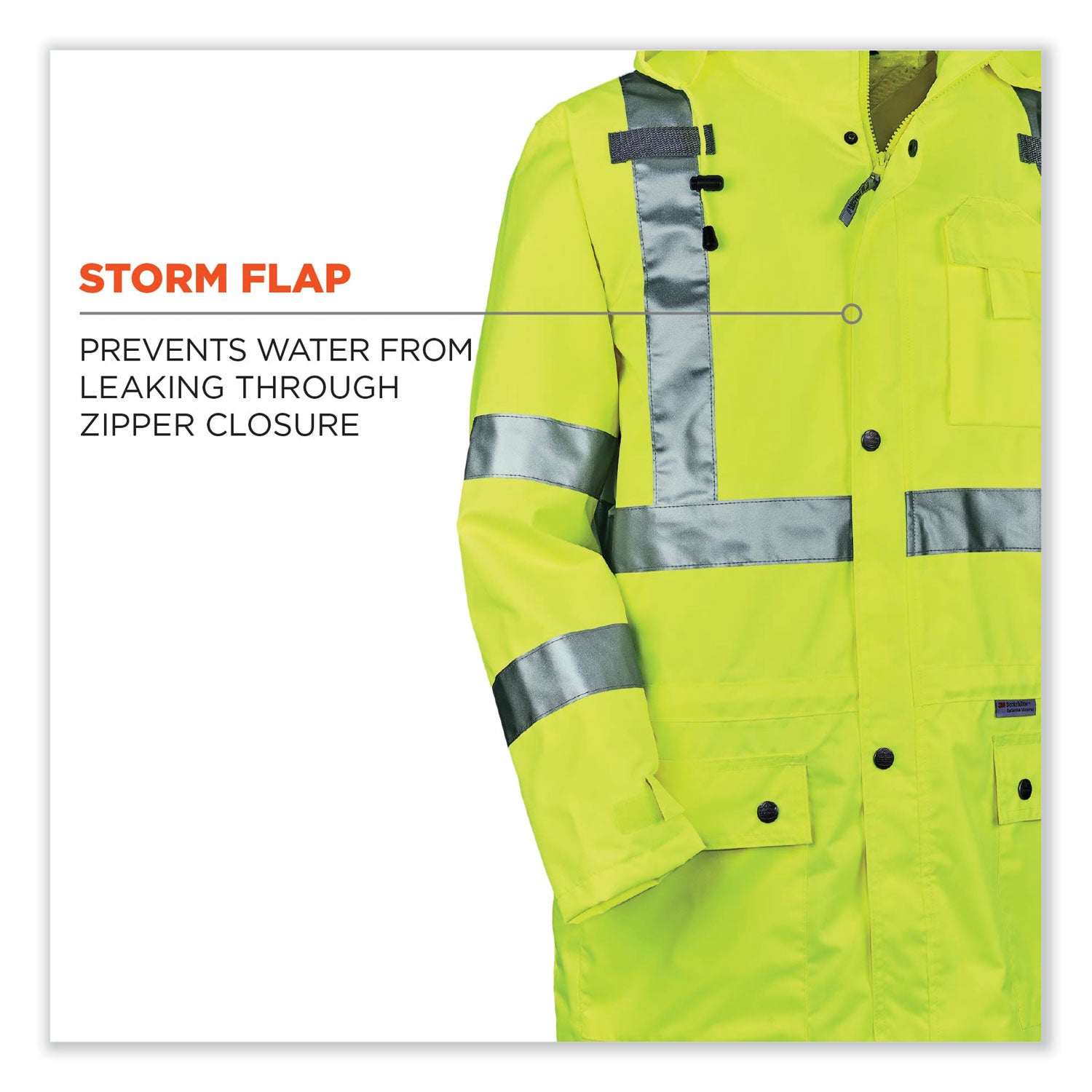 GloWear 8365 Class 3 Hi-Vis Rain Jacket, Polyester, 3X-Large, Lime, Ships in 1-3 Business Days