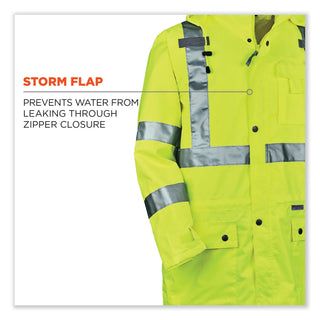 GloWear 8365 Class 3 Hi-Vis Rain Jacket, Polyester, 3X-Large, Lime, Ships in 1-3 Business Days