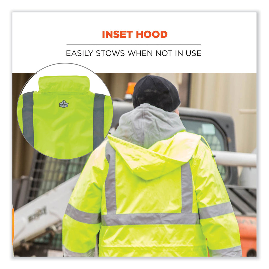 GloWear 8365 Class 3 Hi-Vis Rain Jacket, Polyester, 3X-Large, Lime, Ships in 1-3 Business Days
