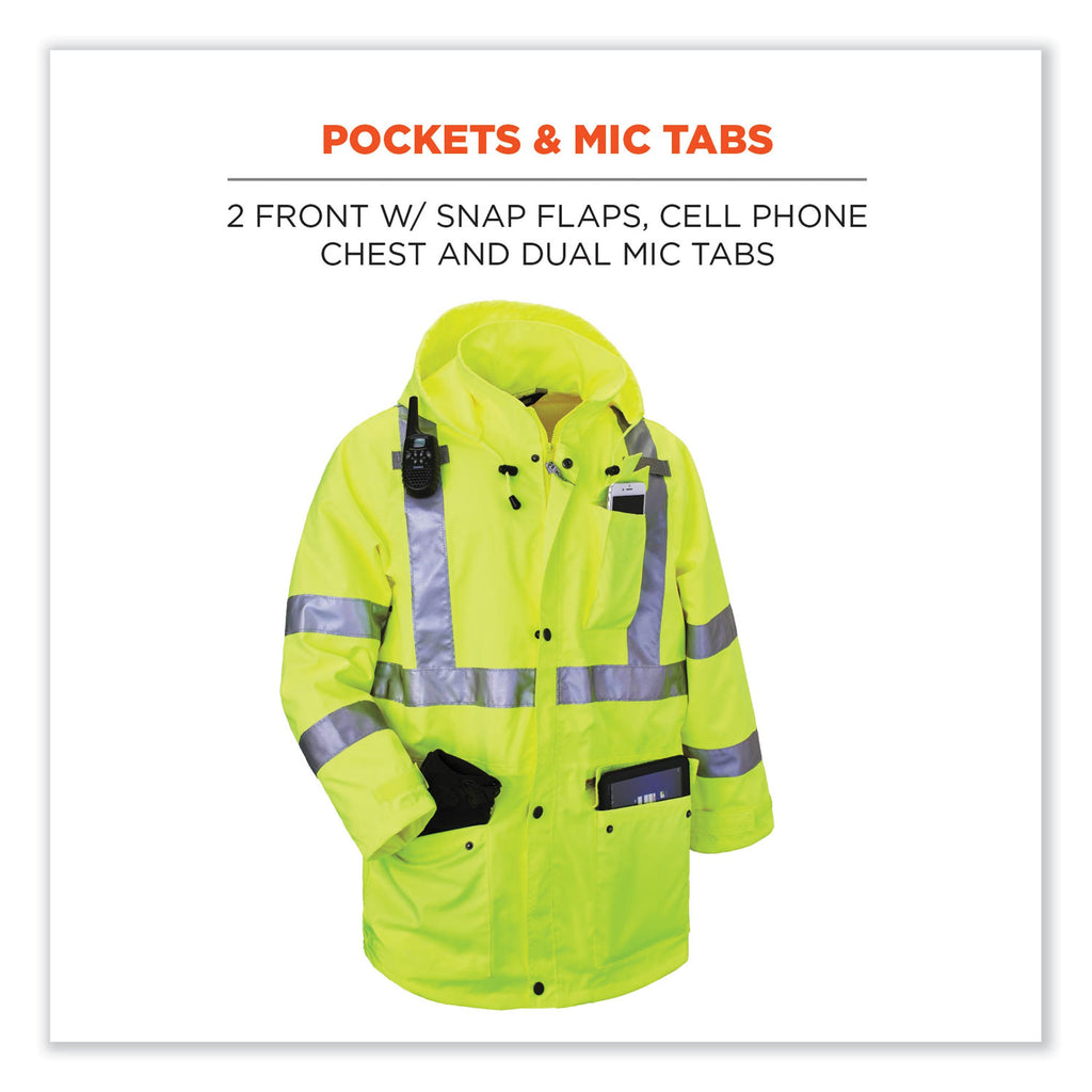 GloWear 8365 Class 3 Hi-Vis Rain Jacket, Polyester, 3X-Large, Lime, Ships in 1-3 Business Days