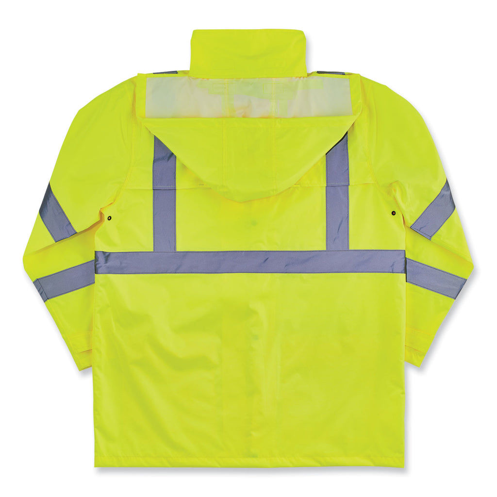 GloWear 8366 Class 3 Lightweight Hi-Vis Rain Jacket, Polyester, Small, Lime, Ships in 1-3 Business Days