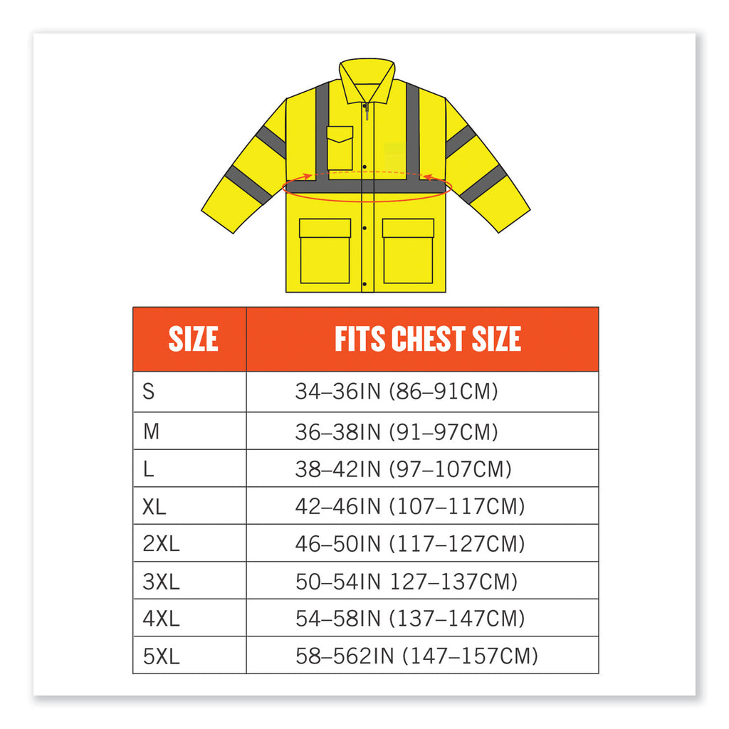 GloWear 8366 Class 3 Lightweight Hi-Vis Rain Jacket, Polyester, Small, Lime, Ships in 1-3 Business Days
