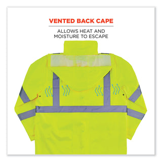 GloWear 8366 Class 3 Lightweight Hi-Vis Rain Jacket, Polyester, Medium, Lime, Ships in 1-3 Business Days