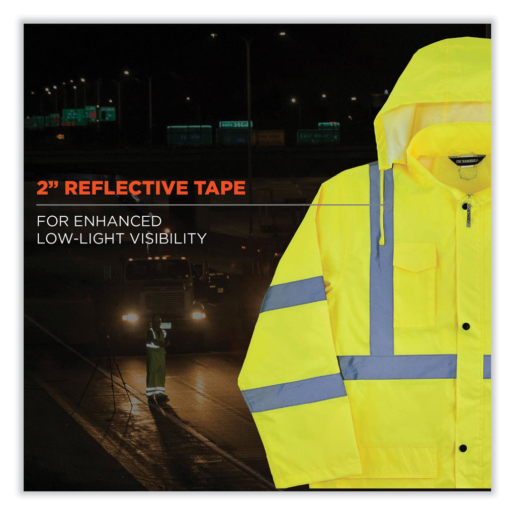 GloWear 8366 Class 3 Lightweight Hi-Vis Rain Jacket, Polyester, Medium, Lime, Ships in 1-3 Business Days