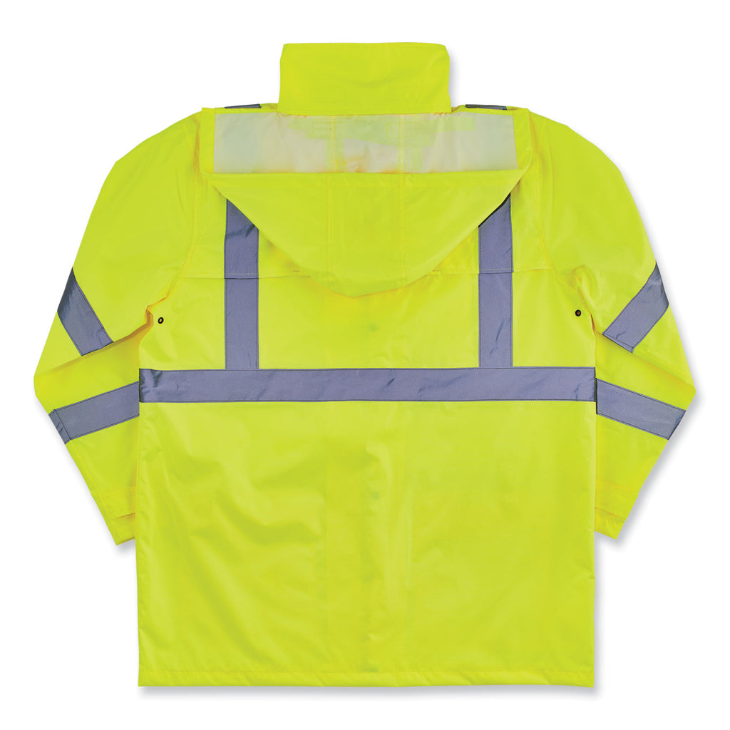 GloWear 8366 Class 3 Lightweight Hi-Vis Rain Jacket, Polyester, Large, Lime, Ships in 1-3 Business Days