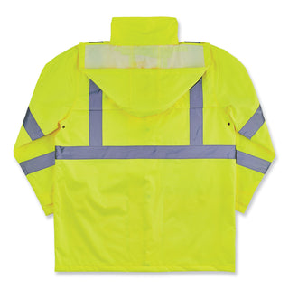 GloWear 8366 Class 3 Lightweight Hi-Vis Rain Jacket, Polyester, Large, Lime, Ships in 1-3 Business Days