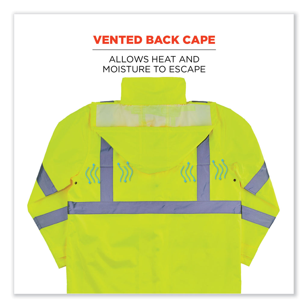 GloWear 8366 Class 3 Lightweight Hi-Vis Rain Jacket, Polyester, Large, Lime, Ships in 1-3 Business Days