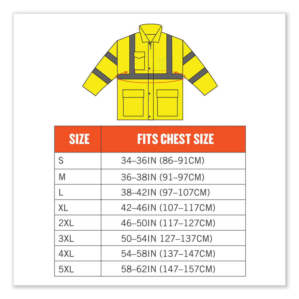 GloWear 8366 Class 3 Lightweight Hi-Vis Rain Jacket, Polyester, Large, Lime, Ships in 1-3 Business Days