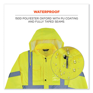 GloWear 8366 Class 3 Lightweight Hi-Vis Rain Jacket, Polyester, X-Large, Lime, Ships in 1-3 Business Days