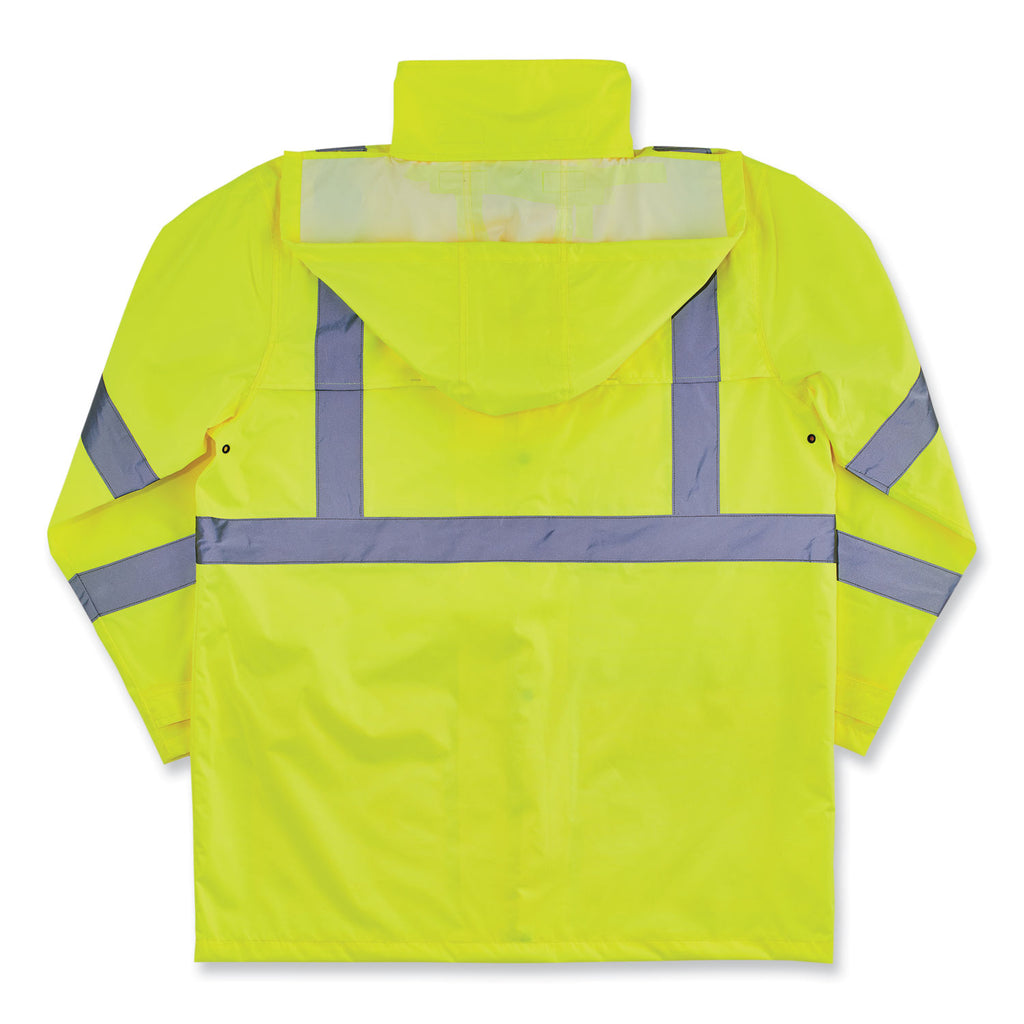 GloWear 8366 Class 3 Lightweight Hi-Vis Rain Jacket, Polyester, 3X-Large, Lime, Ships in 1-3 Business Days