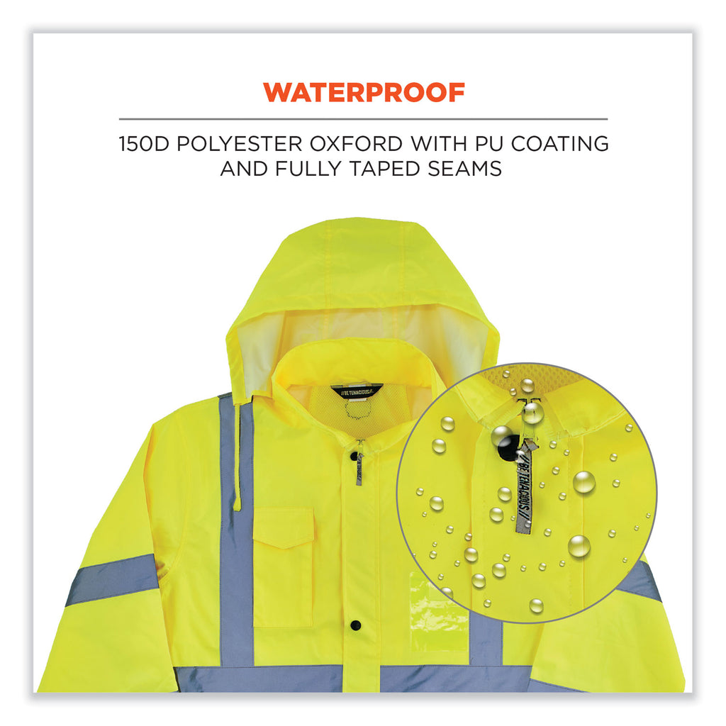 GloWear 8366 Class 3 Lightweight Hi-Vis Rain Jacket, Polyester, 3X-Large, Lime, Ships in 1-3 Business Days