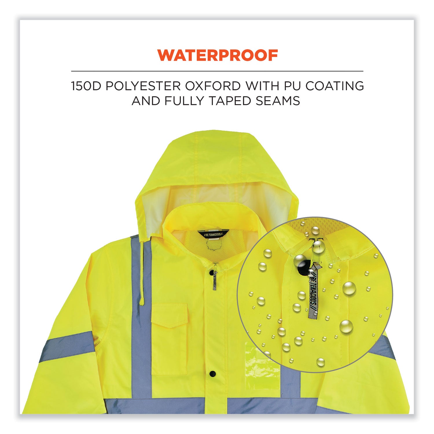 GloWear 8366 Class 3 Lightweight Hi-Vis Rain Jacket, Polyester, 3X-Large, Lime, Ships in 1-3 Business Days