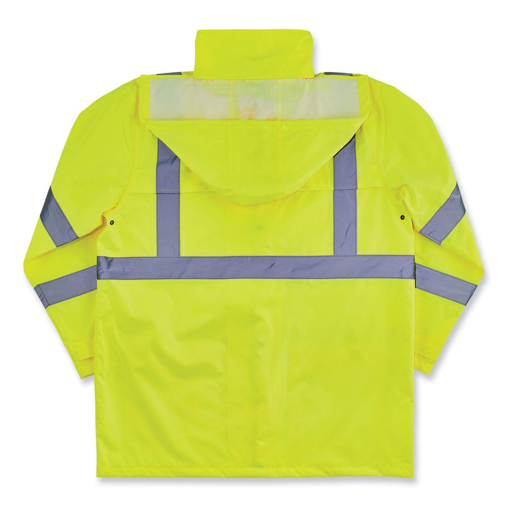 GloWear 8366 Class 3 Lightweight Hi-Vis Rain Jacket, Polyester, 4X-Large, Lime, Ships in 1-3 Business Days
