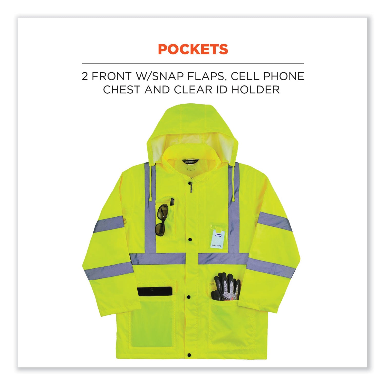 GloWear 8366 Class 3 Lightweight Hi-Vis Rain Jacket, Polyester, 4X-Large, Lime, Ships in 1-3 Business Days