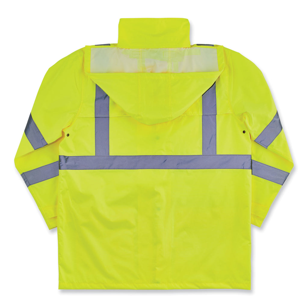 GloWear 8366 Class 3 Lightweight Hi-Vis Rain Jacket, Polyester, 5X-Large, Lime, Ships in 1-3 Business Days