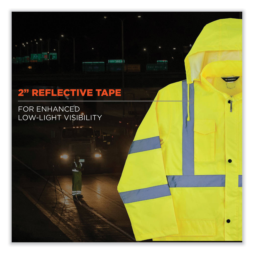 GloWear 8366 Class 3 Lightweight Hi-Vis Rain Jacket, Polyester, 5X-Large, Lime, Ships in 1-3 Business Days