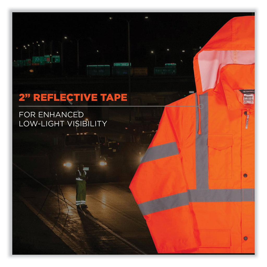 GloWear 8366 Class 3 Lightweight Hi-Vis Rain Jacket, Polyester, Medium, Orange, Ships in 1-3 Business Days