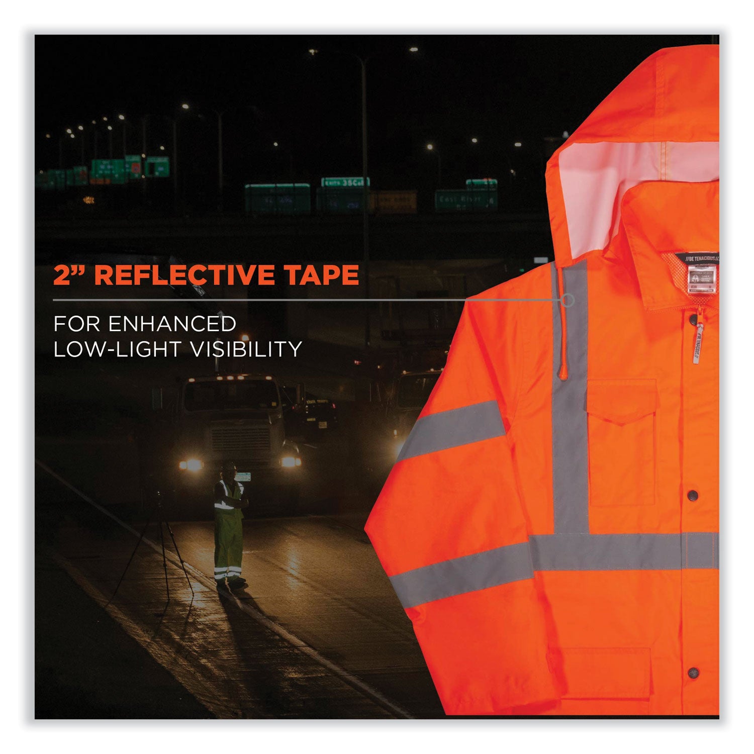 GloWear 8366 Class 3 Lightweight Hi-Vis Rain Jacket, Polyester, Large, Orange, Ships in 1-3 Business Days
