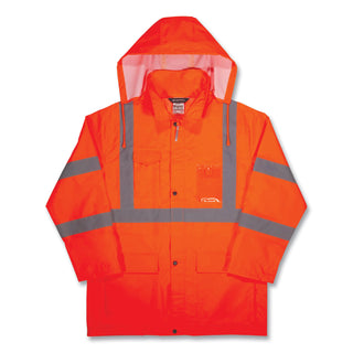 GloWear 8366 Class 3 Lightweight Hi-Vis Rain Jacket, Polyester, X-Large, Orange, Ships in 1-3 Business Days