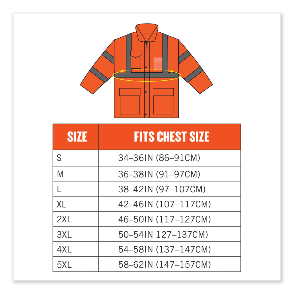 GloWear 8366 Class 3 Lightweight Hi-Vis Rain Jacket, Polyester, 2X-Large, Orange, Ships in 1-3 Business Days