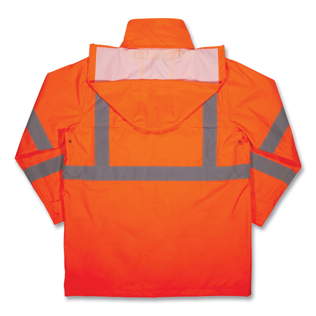 GloWear 8366 Class 3 Lightweight Hi-Vis Rain Jacket, Polyester, 3X-Large, Orange, Ships in 1-3 Business Days