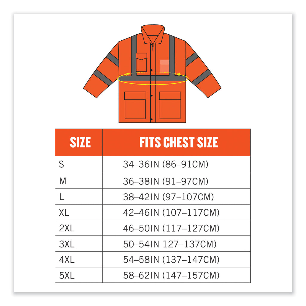 GloWear 8366 Class 3 Lightweight Hi-Vis Rain Jacket, Polyester, 3X-Large, Orange, Ships in 1-3 Business Days