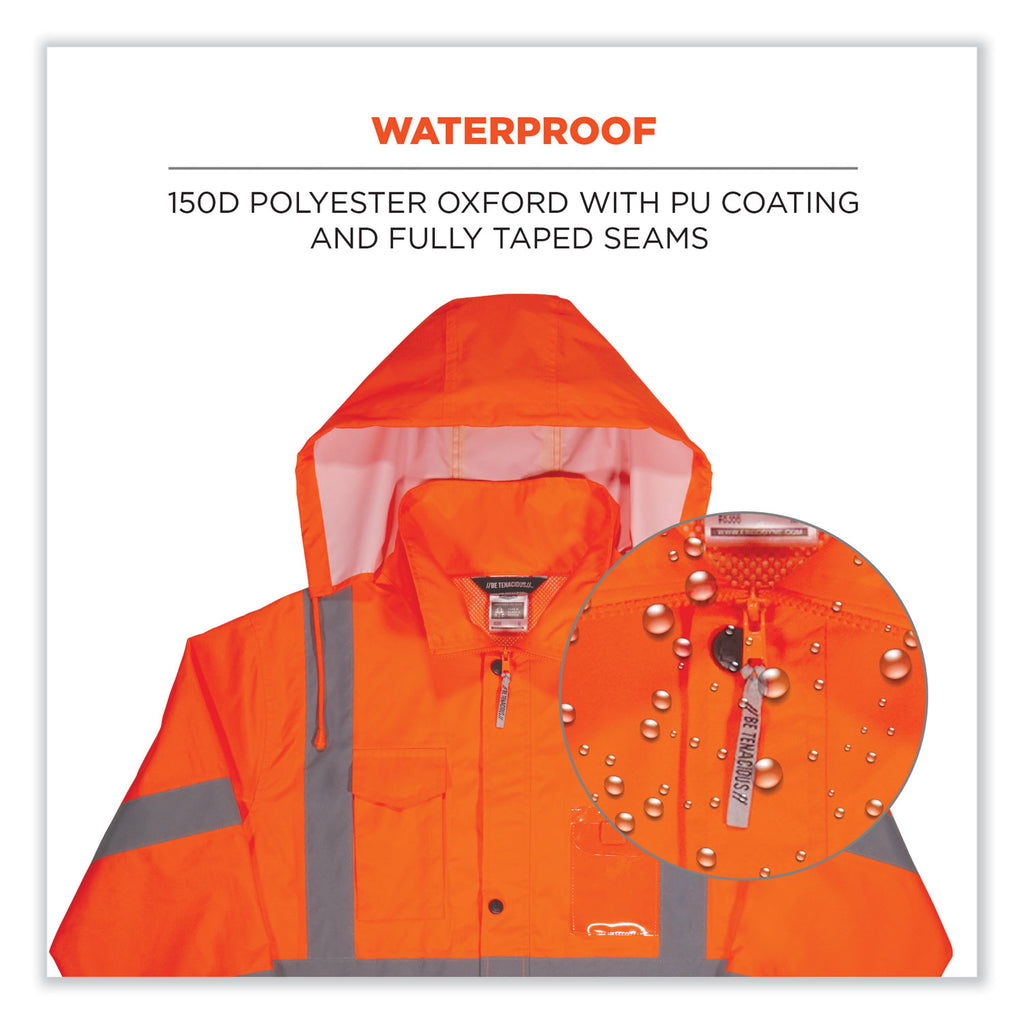 GloWear 8366 Class 3 Lightweight Hi-Vis Rain Jacket, Polyester, 5X-Large, Orange, Ships in 1-3 Business Days