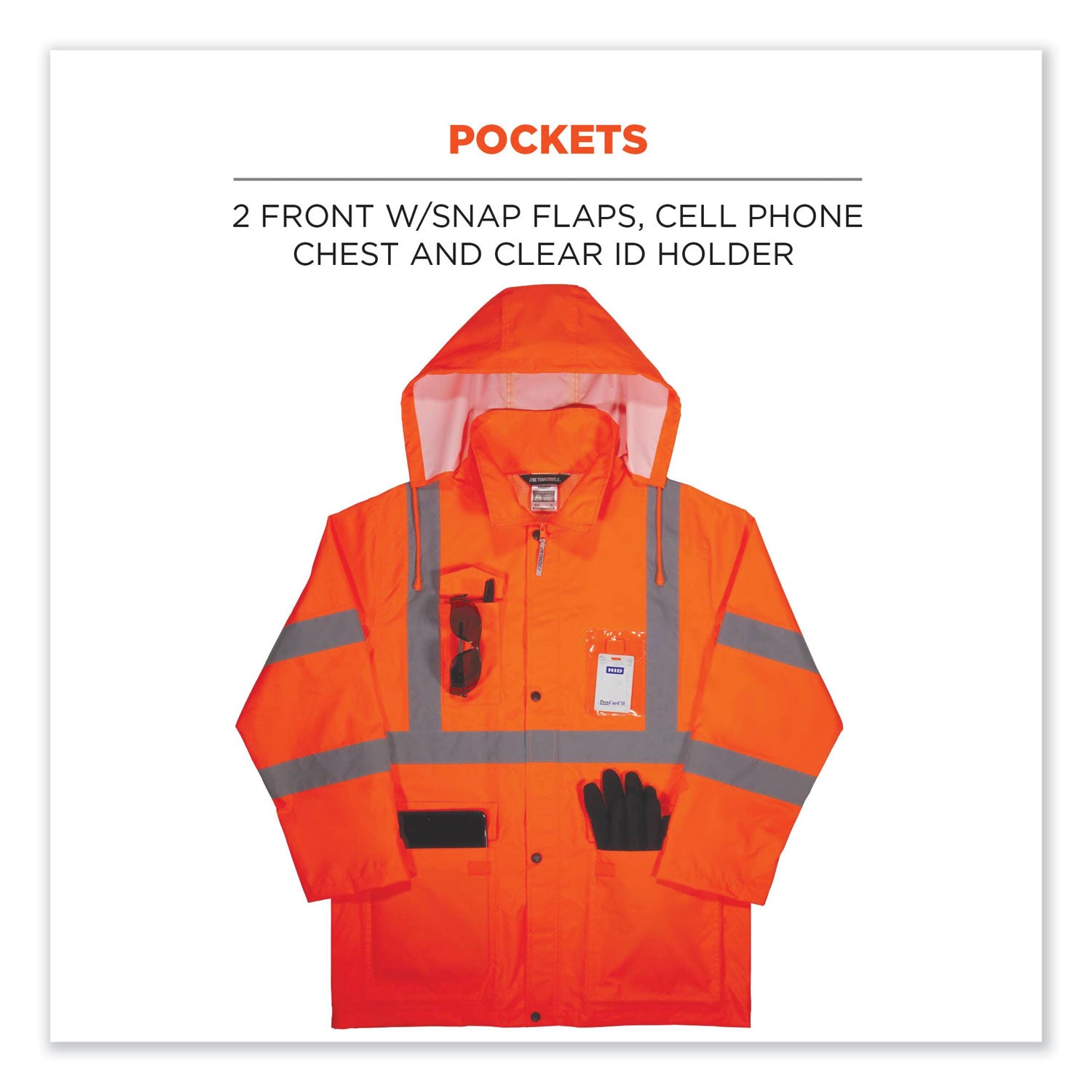 GloWear 8366 Class 3 Lightweight Hi-Vis Rain Jacket, Polyester, 5X-Large, Orange, Ships in 1-3 Business Days
