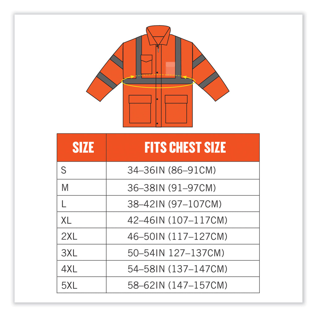 GloWear 8366 Class 3 Lightweight Hi-Vis Rain Jacket, Polyester, 5X-Large, Orange, Ships in 1-3 Business Days