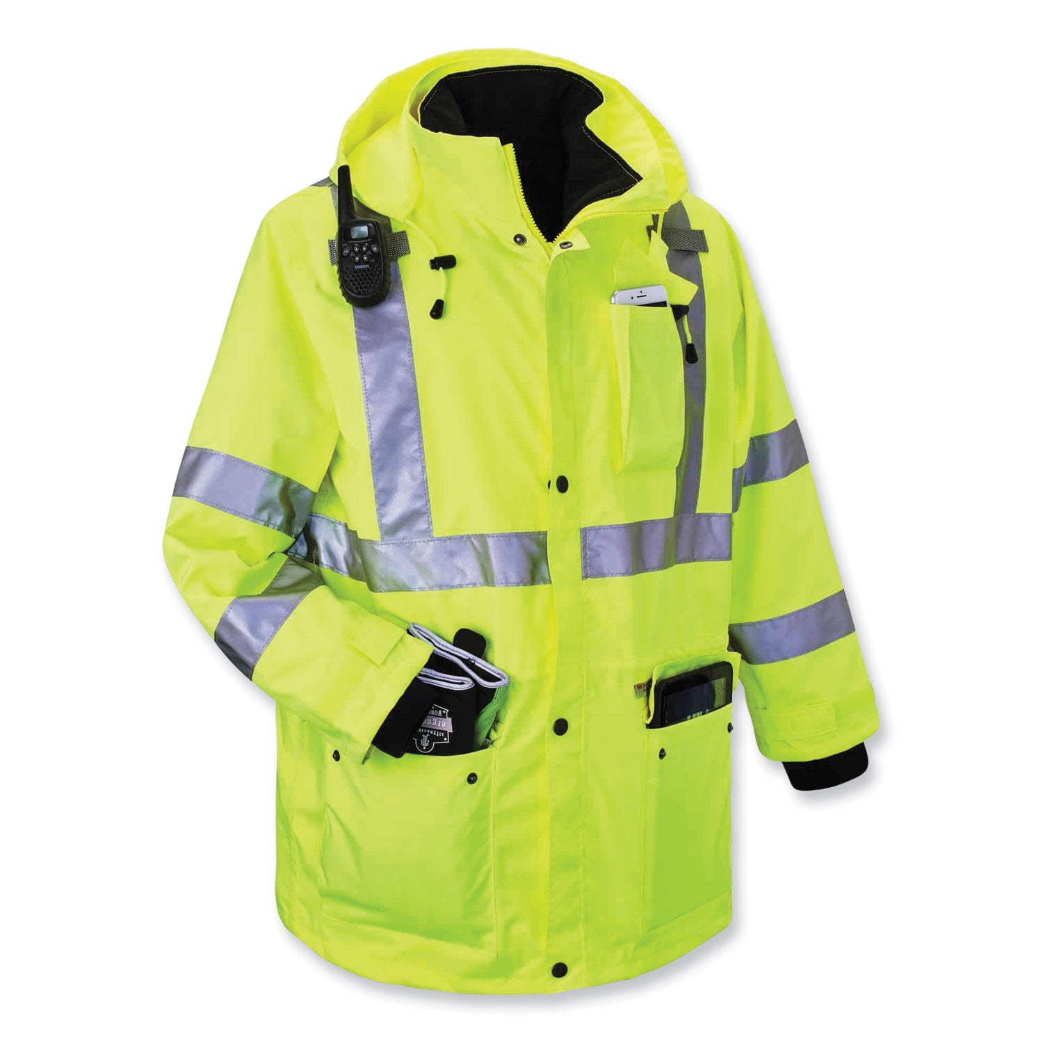 GloWear 8385 Class 3 Hi-Vis 4-in-1 Jacket, Large, Lime, Ships in 1-3 Business Days
