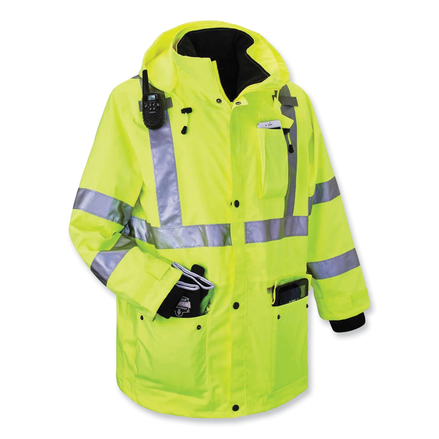 GloWear 8385 Class 3 Hi-Vis 4-in-1 Jacket, 4X-Large, Lime, Ships in 1-3 Business Days
