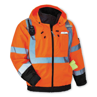 GloWear 8379 Class 3 Hi-Vis Fleece Lined Bomber Jacket, Orange, X-Large, Ships in 1-3 Business Days