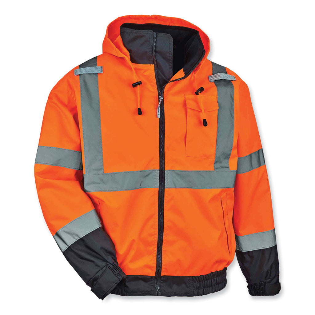 GloWear 8379 Class 3 Hi-Vis Fleece Lined Bomber Jacket, Orange, 4X-Large, Ships in 1-3 Business Days
