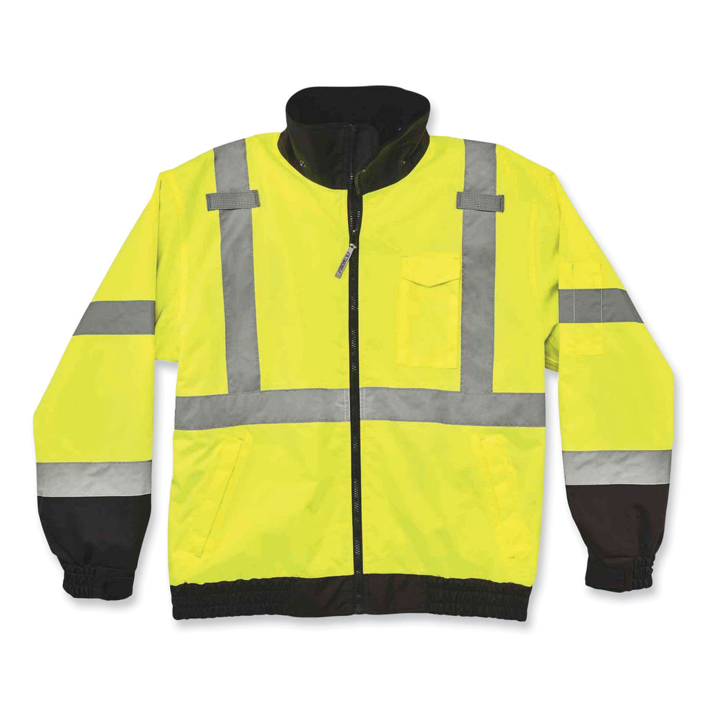 GloWear 8379 Class 3 Hi-Vis Fleece Lined Bomber Jacket, Lime, Medium, Ships in 1-3 Business Days